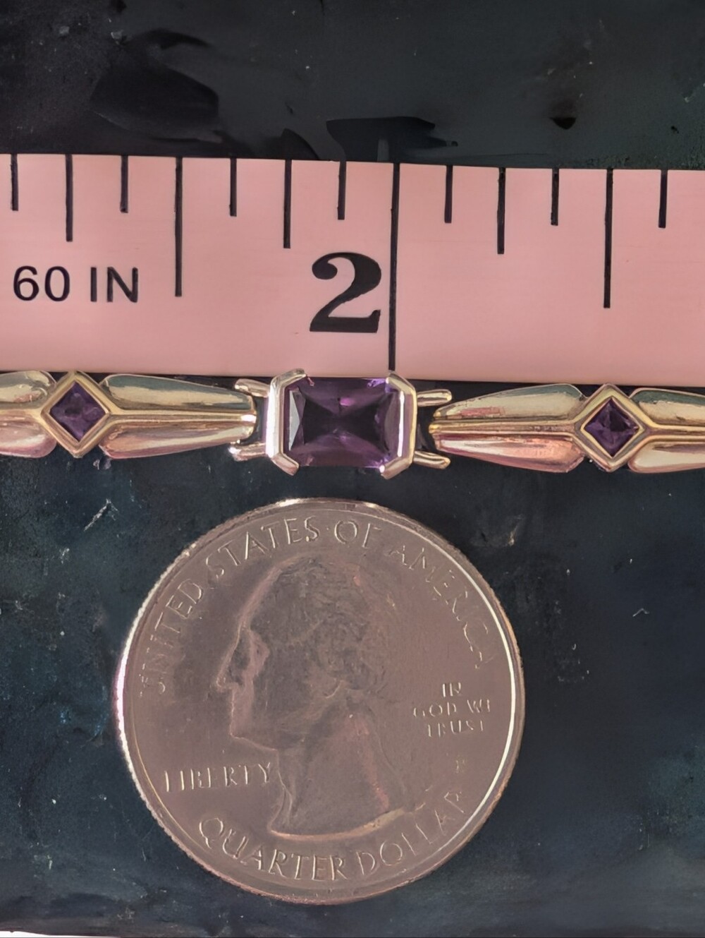 Art Deco Style Sterling Silver Amethyst Tennis Bracelet With Gold Accents - Picture 14 of 16